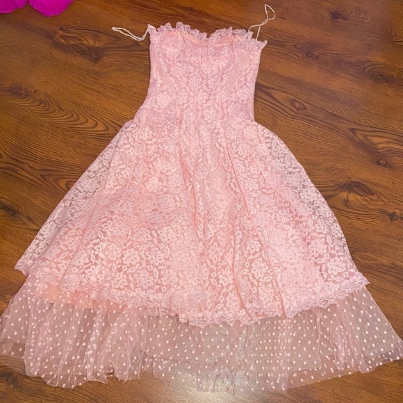🌷 Algo Boutique 🌷 Vintage Light Pink Lace Crinoline  A Line Strapless Dress - Picture 15 of 17